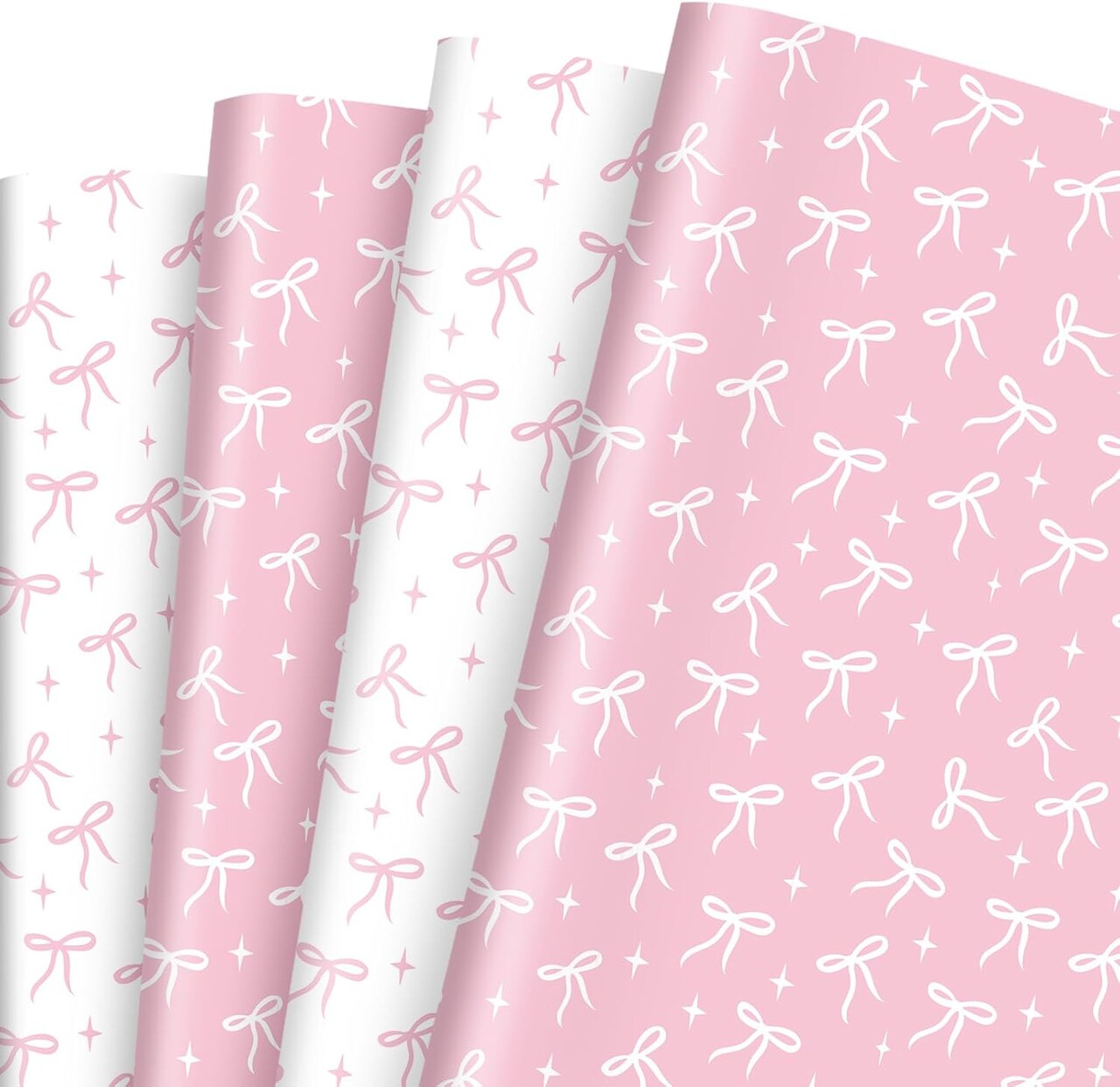 Pink Bow Wrapping Paper Sheets – 8 Pack, 19.7" x 27.6" | Coquette Bow Design for Valentine’s, Birthday, Baby Shower & DIY Crafts (Pink, White)